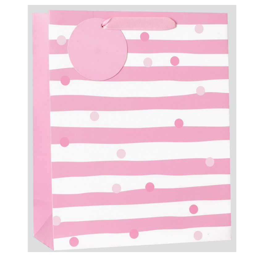 Pink Polka Striped Gift Bag