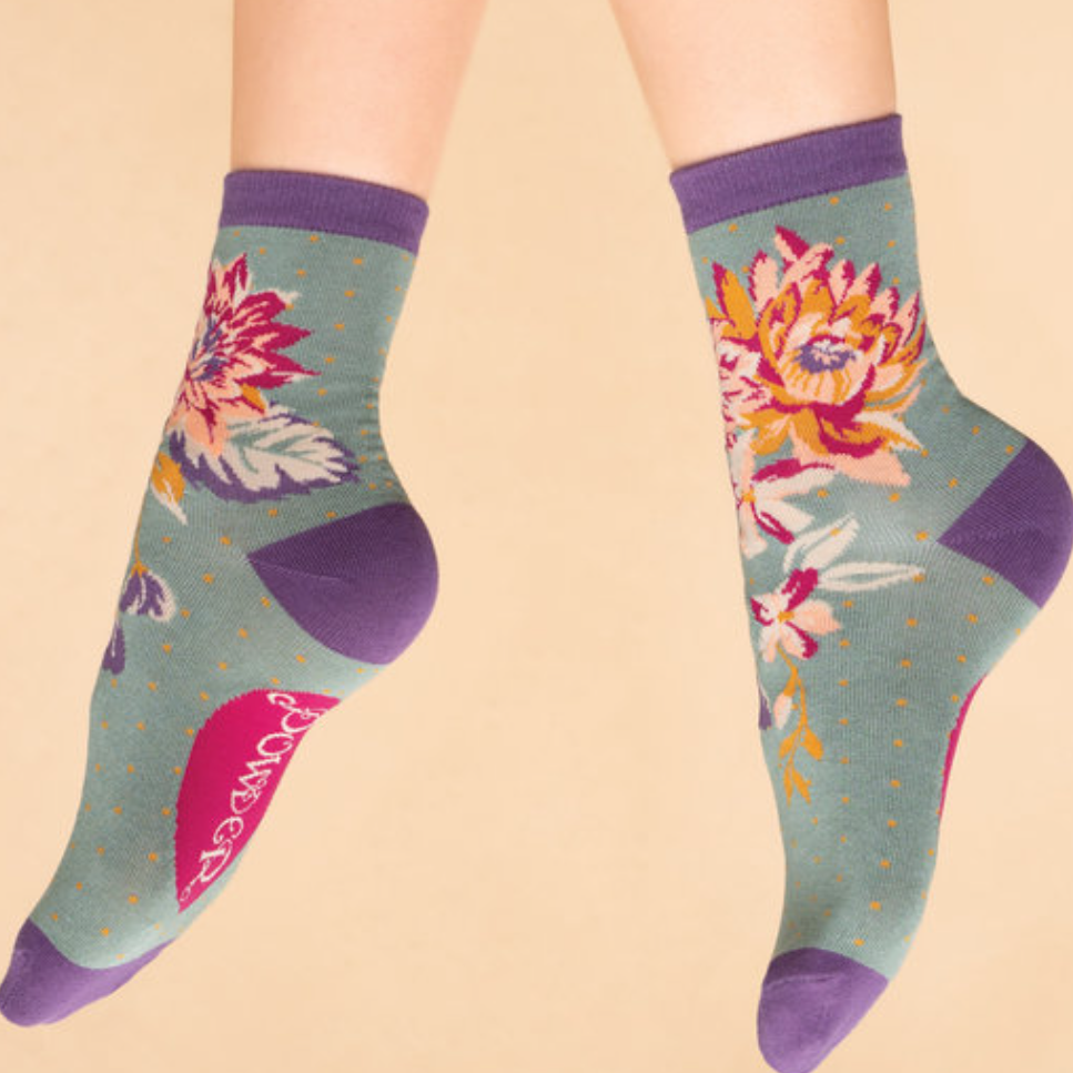 Painted Blooms Socks - Sage