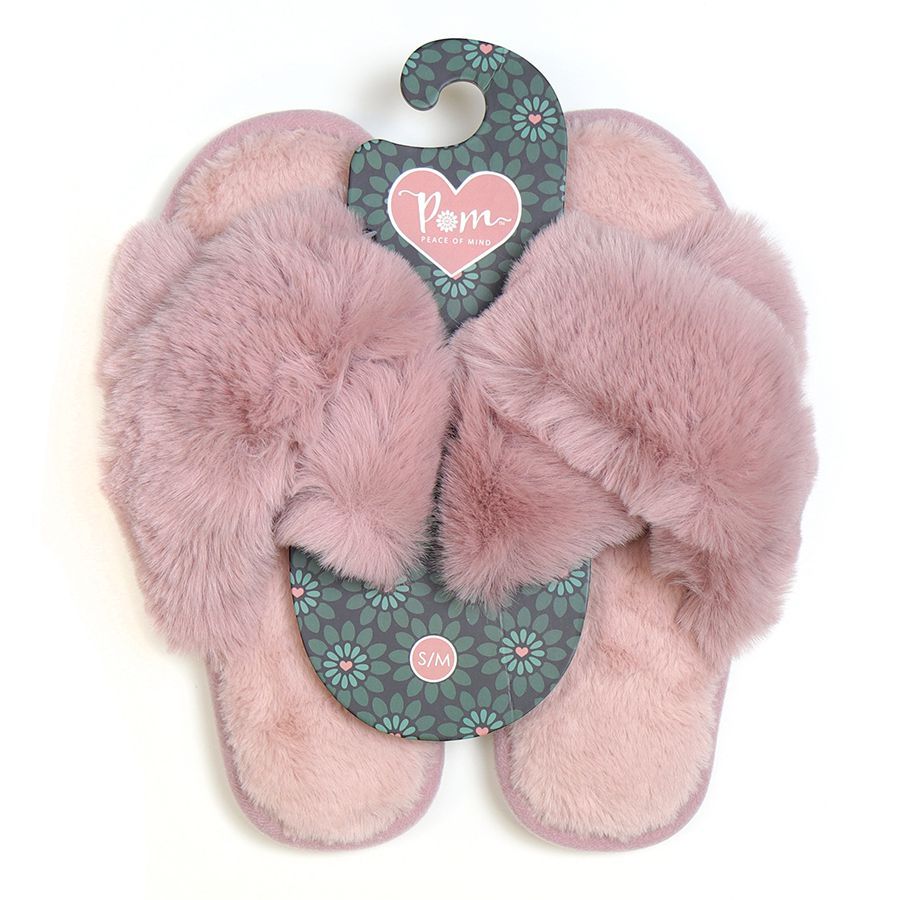 Blush pink fluffy faux fur slippers- S-M