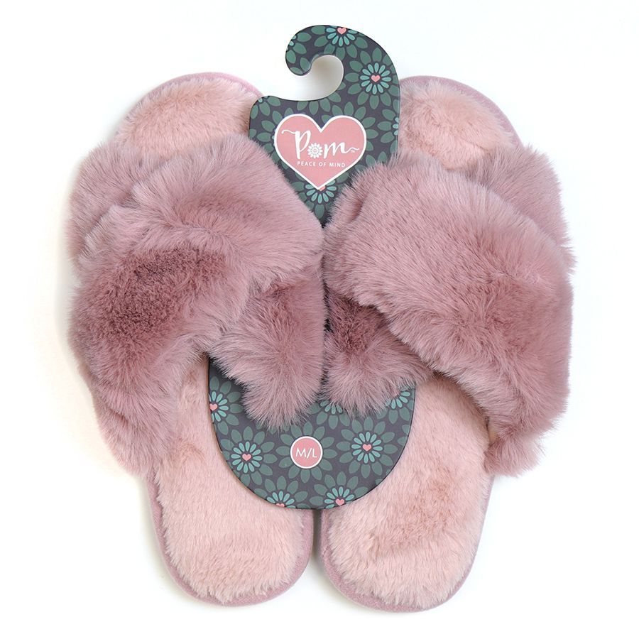 Blush pink fluffy faux fur slippers- M-L