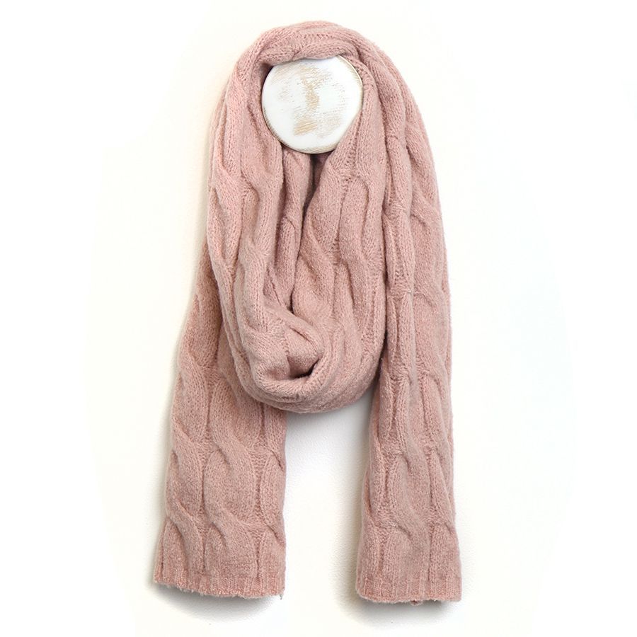 Soft pink classic cable knit scarf