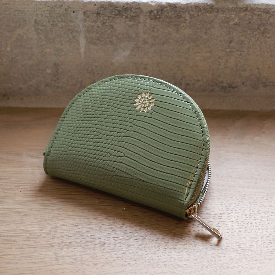 Pea green faux leather coin purse