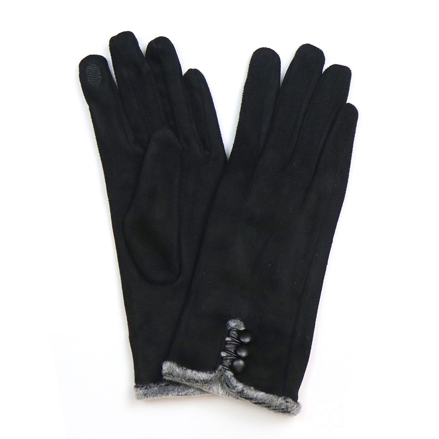Black faux suede button detail gloves