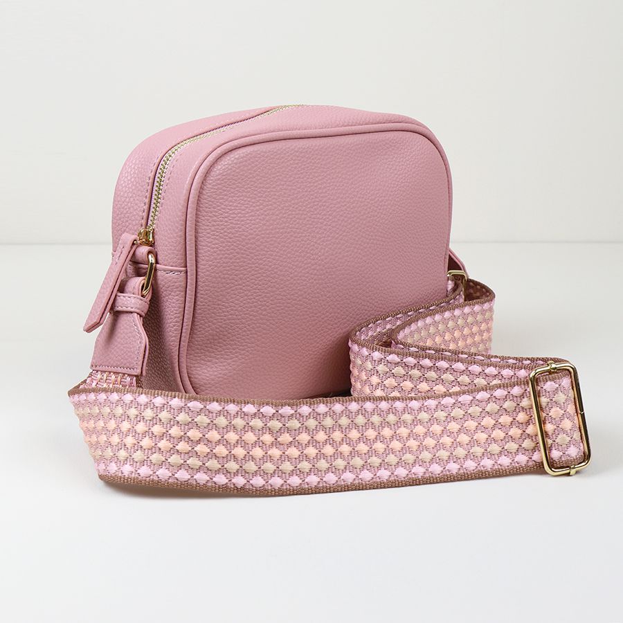 Pink Vegan Leather camera bag with spot strap
