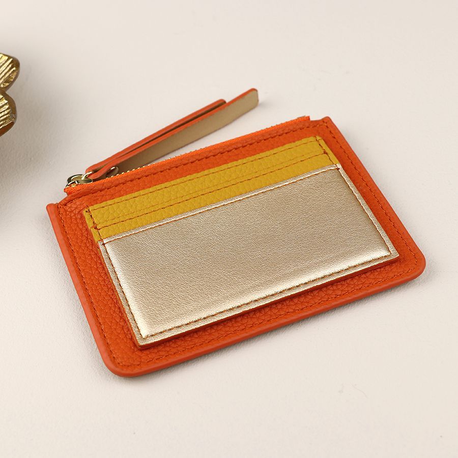 Orange metallic mix faux leather card holder