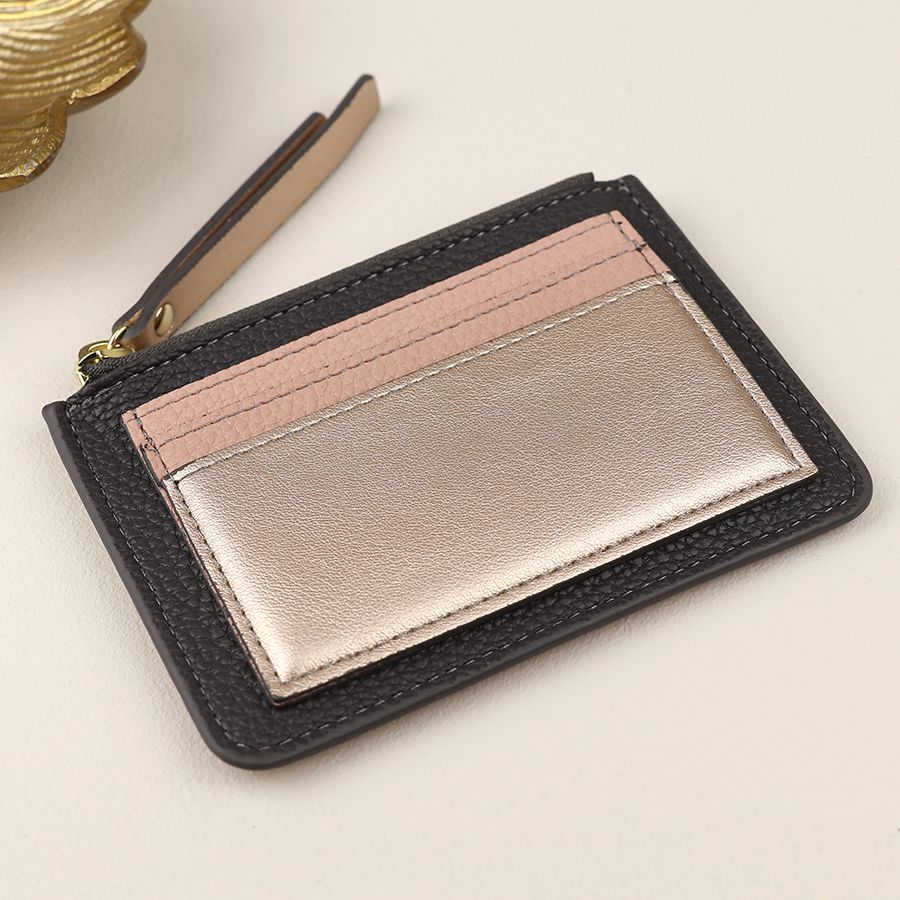 Bronze metallic mix faux leather card holder