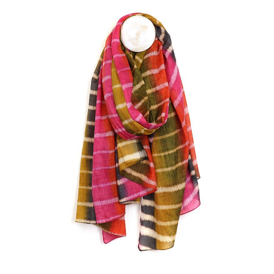 Organic cotton red mix batik stripe scarf