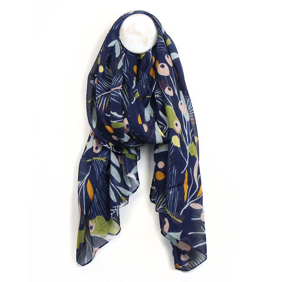 Organic cotton navy wild flower print scarf