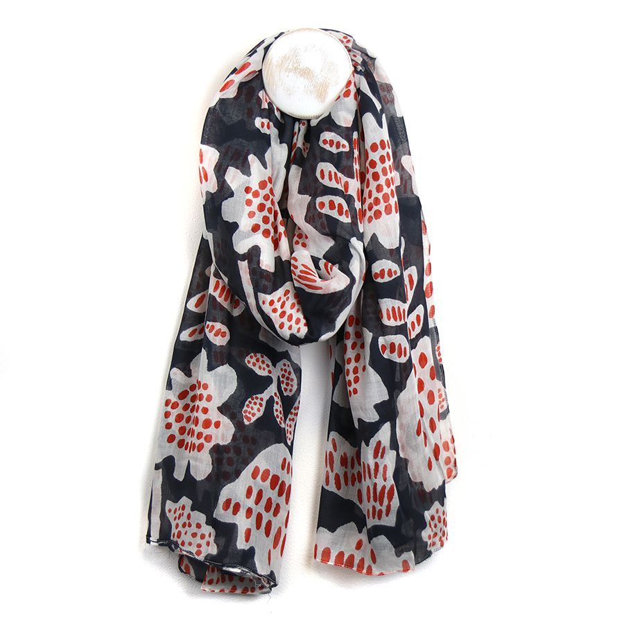 Organic cotton navy abstract tulip print scarf