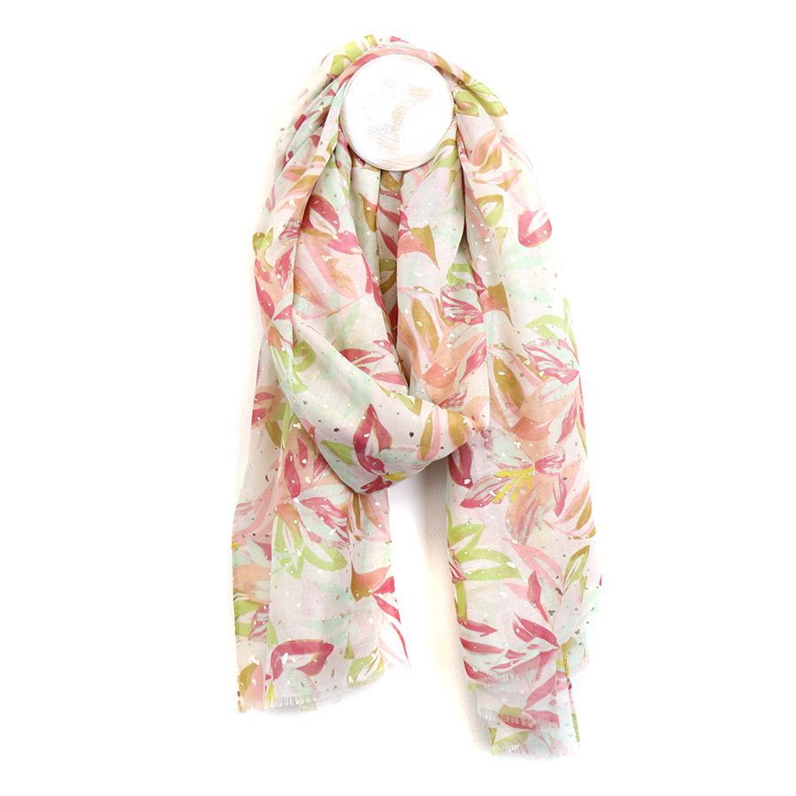 Pastel mix recycled lily print and metallic scarf