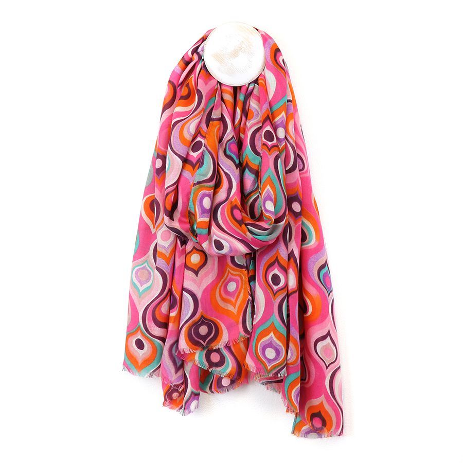 Pink and orange mix retro wave print scarf