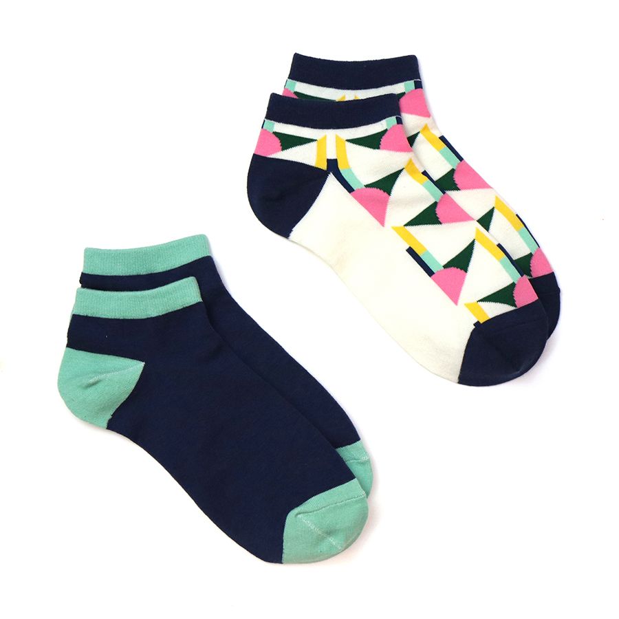 Cream/ navy Geo Patterned trainer socks (pack of 2)
