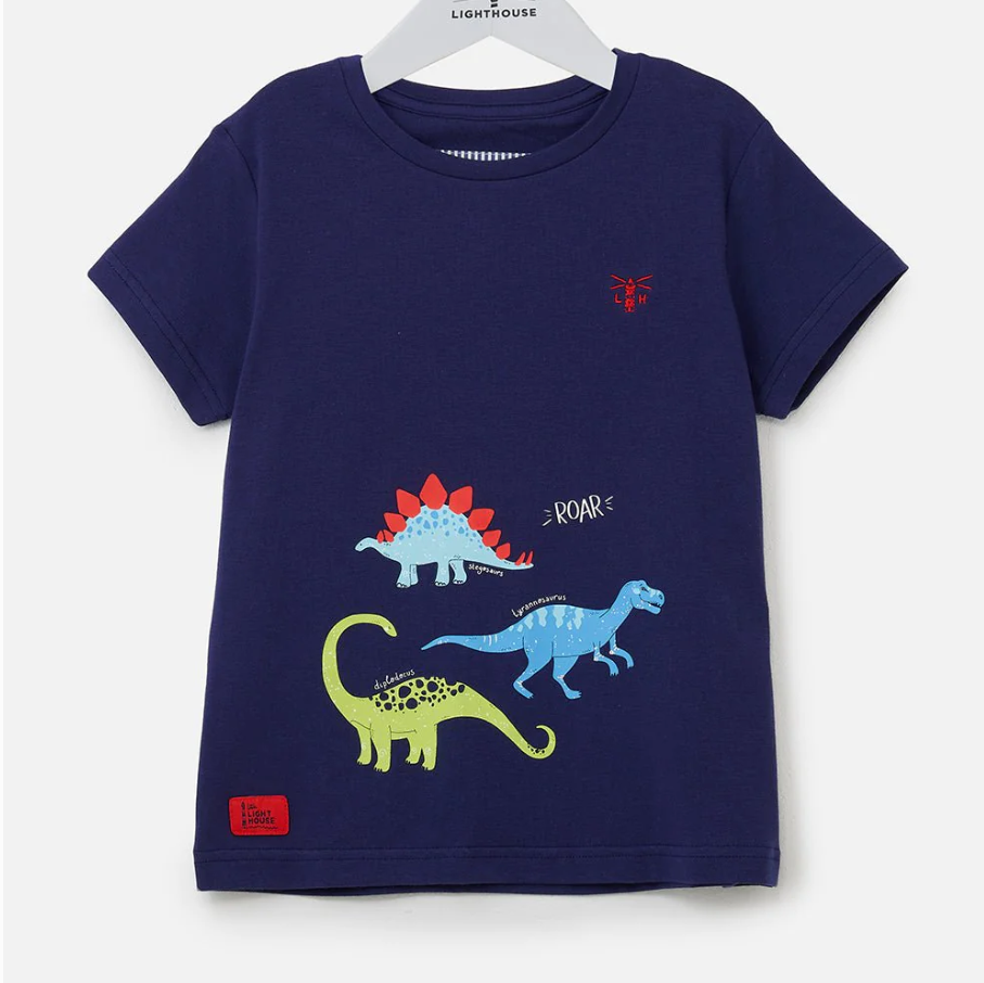 Oliver Short Sleeve Top - Navy Dino Print - Age 1-2, 2-3, 3-4, 4-5, 5-6, 6-