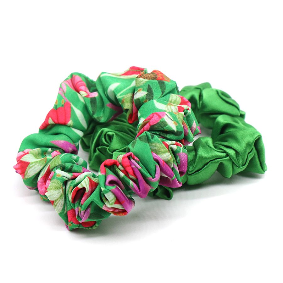 Floral and green hair Scrunchies (pack of 2)