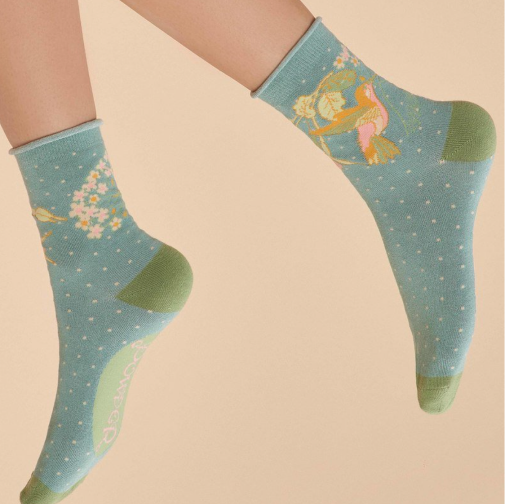 Hummingbird Aqua Ankle Socks