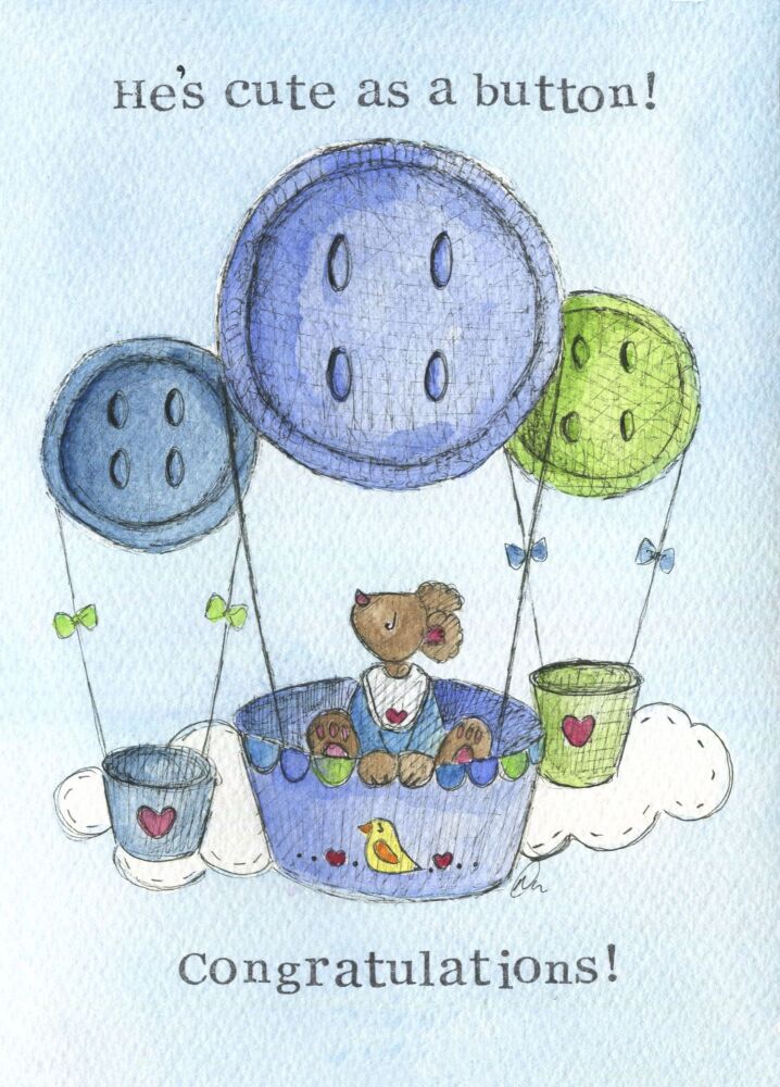 Cute as a Button- Baby Boy Card