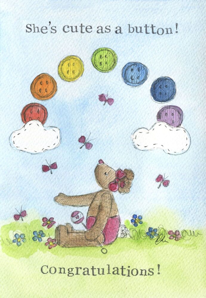 Cute as a Button- Baby Girl Card