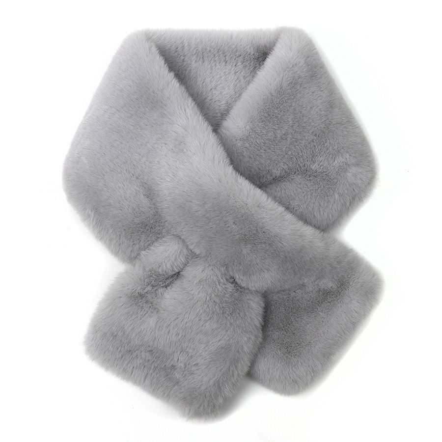 Grey faux fur pull through scarf