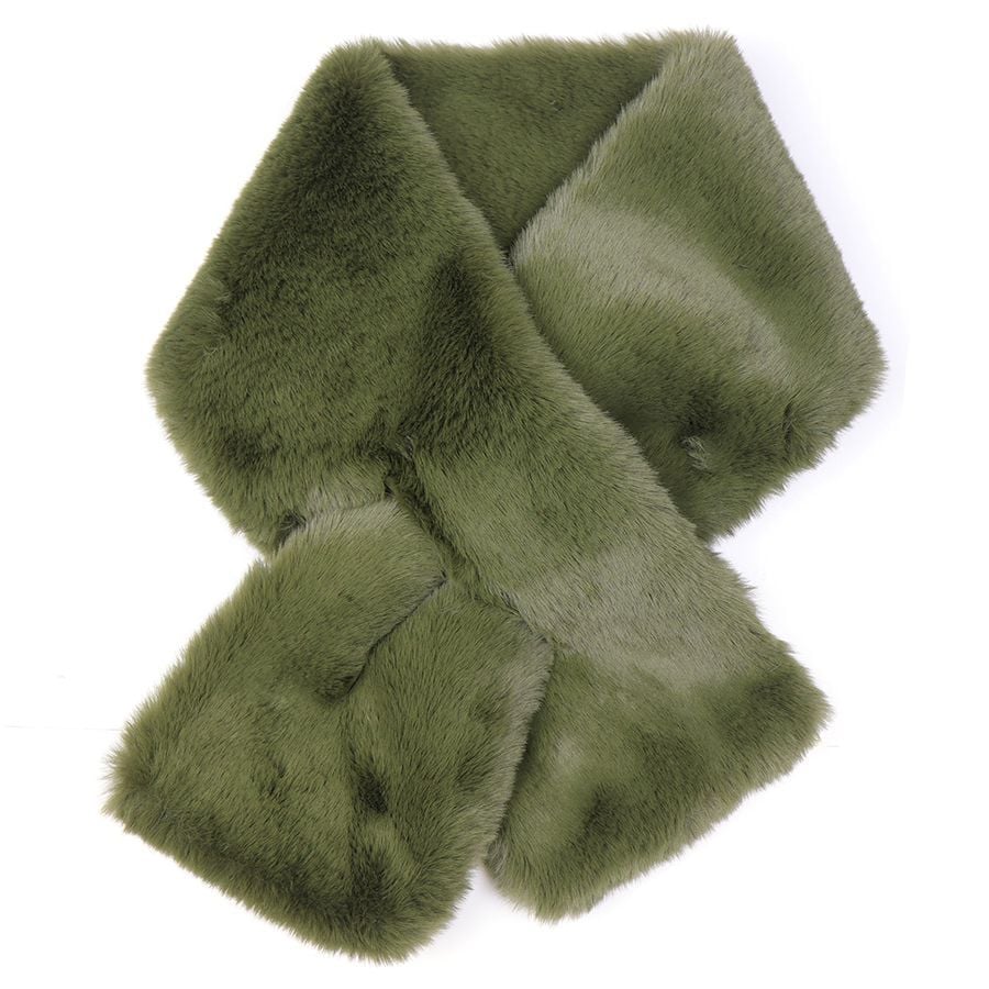 Khaki faux fur pull through scarf