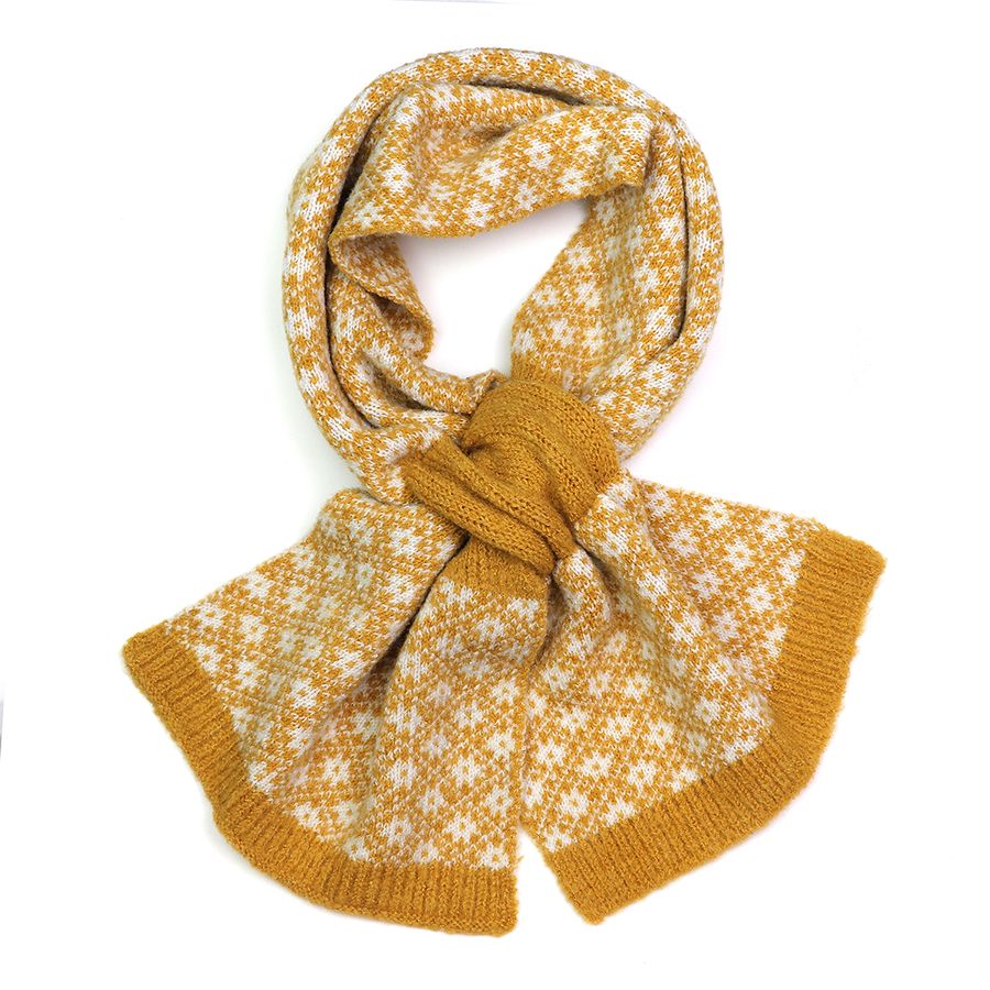 Mustard retro check scandi flower pull through scarf