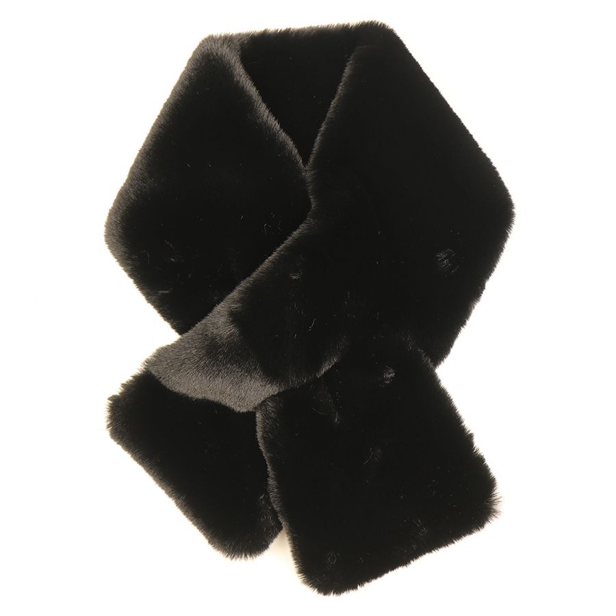 Black supersoft faux fur pull through scarf