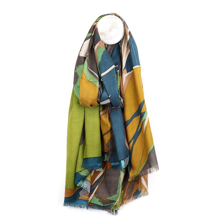 Green and mustard mix splash print scarf