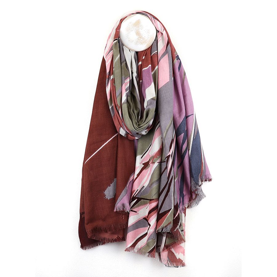 Red/ Mauve abstract print splash print scarf