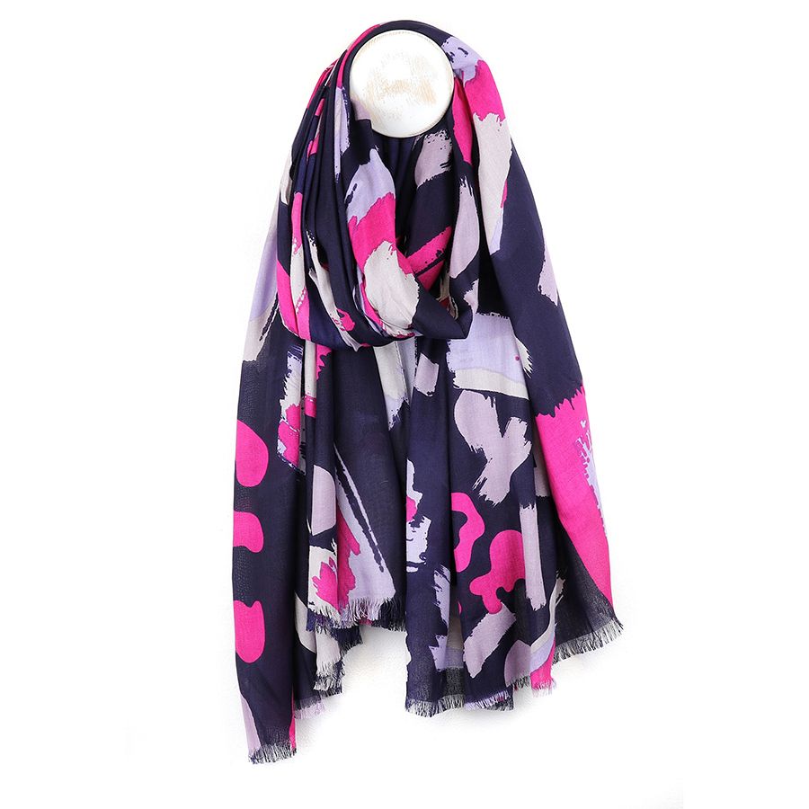 Navy mix paint daubs print scarf