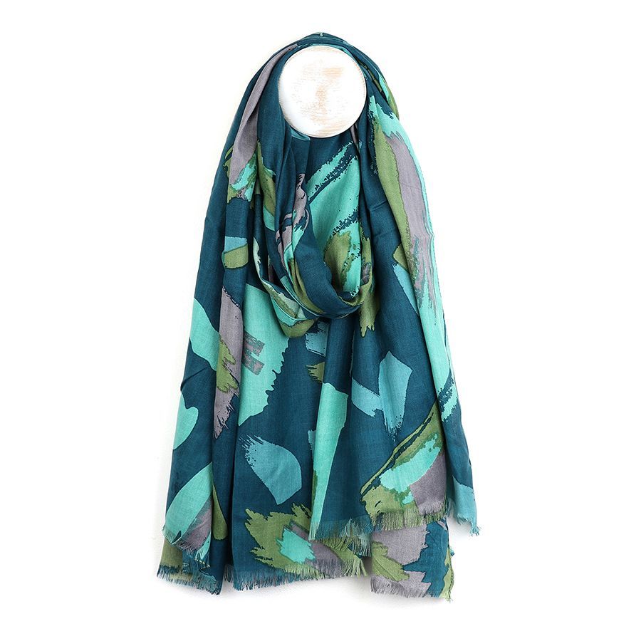 Teal mix paint daubs print scarf