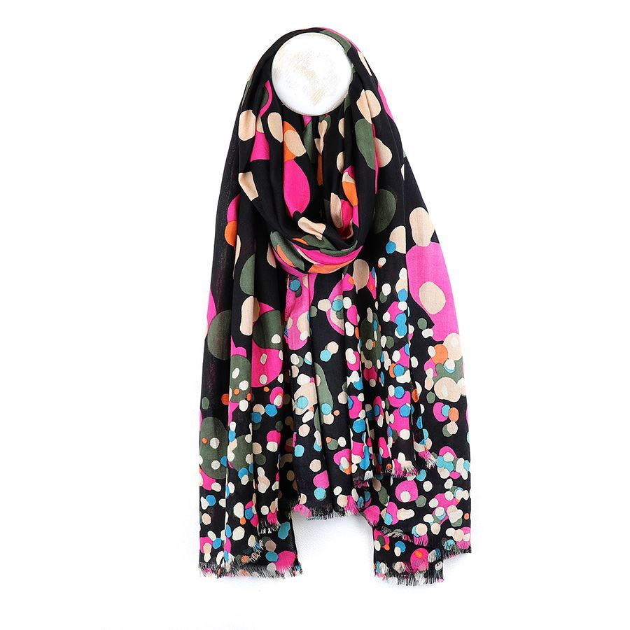 Black multi mix gradient spot print scarf