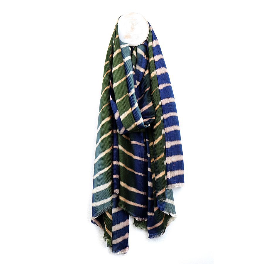 Navy and olive batik stripe scarf