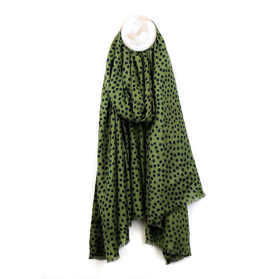 Olive and black polkadot scarf