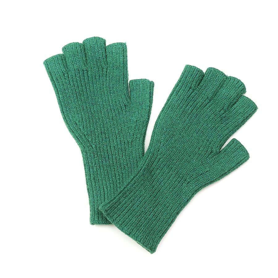 Jade Green ribbed knit fingerless gloves