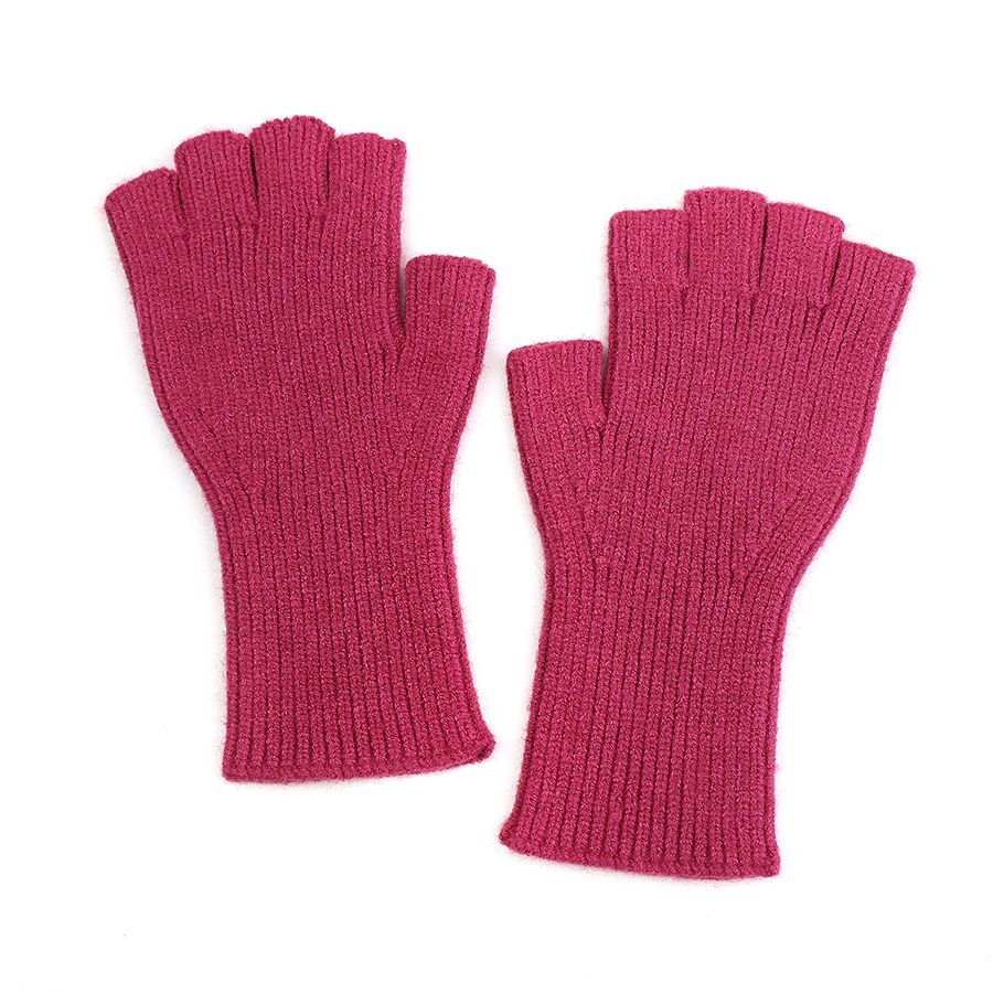 Rosy Pink ribbed knit fingerless gloves