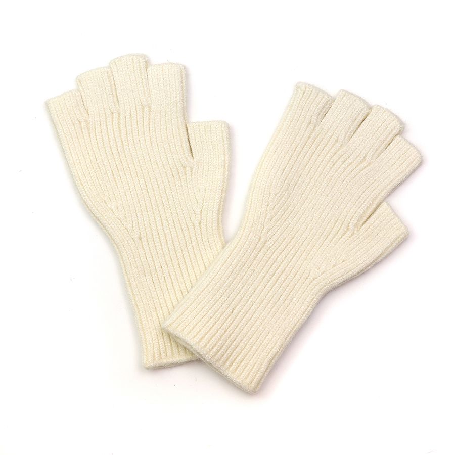 Cream ribbed knit fingerless gloves