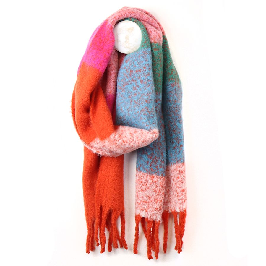 Red and aqua mix check scarf