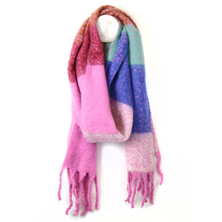 Pink and green mix check scarf