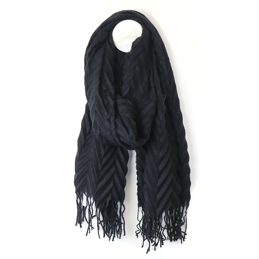 Black herringbone pleat scarf