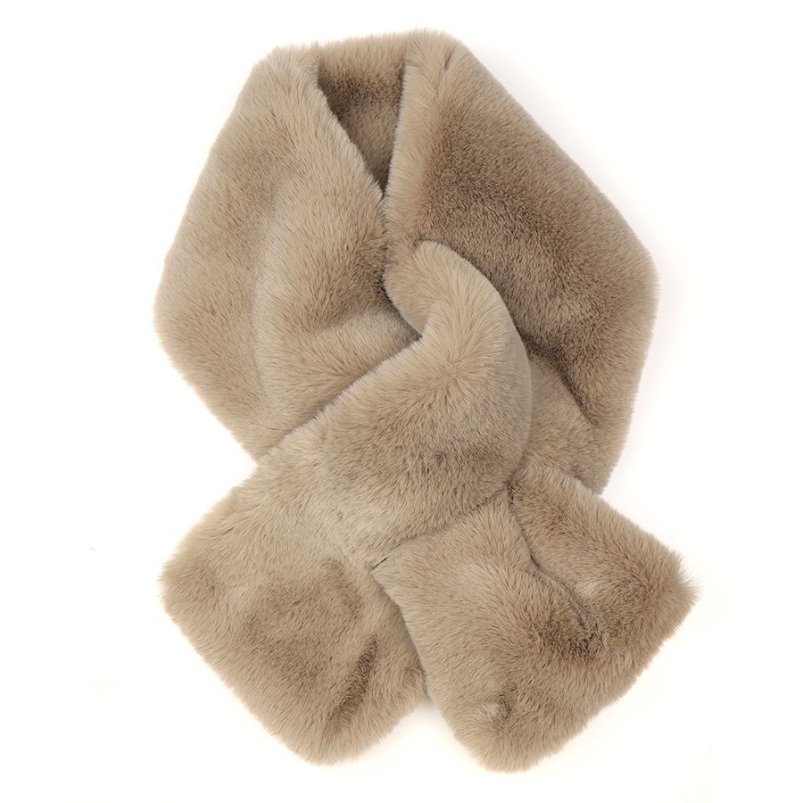 Taupe supersoft fur pull through scarf
