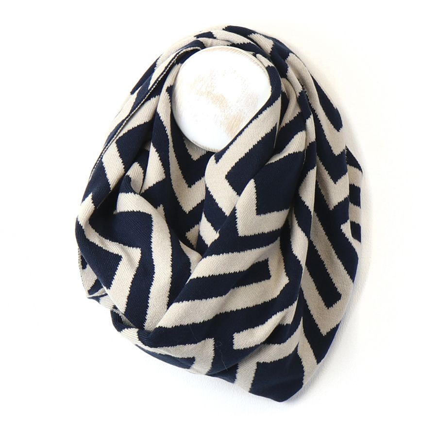 Ecru/ Navy recycled viscose blend snood