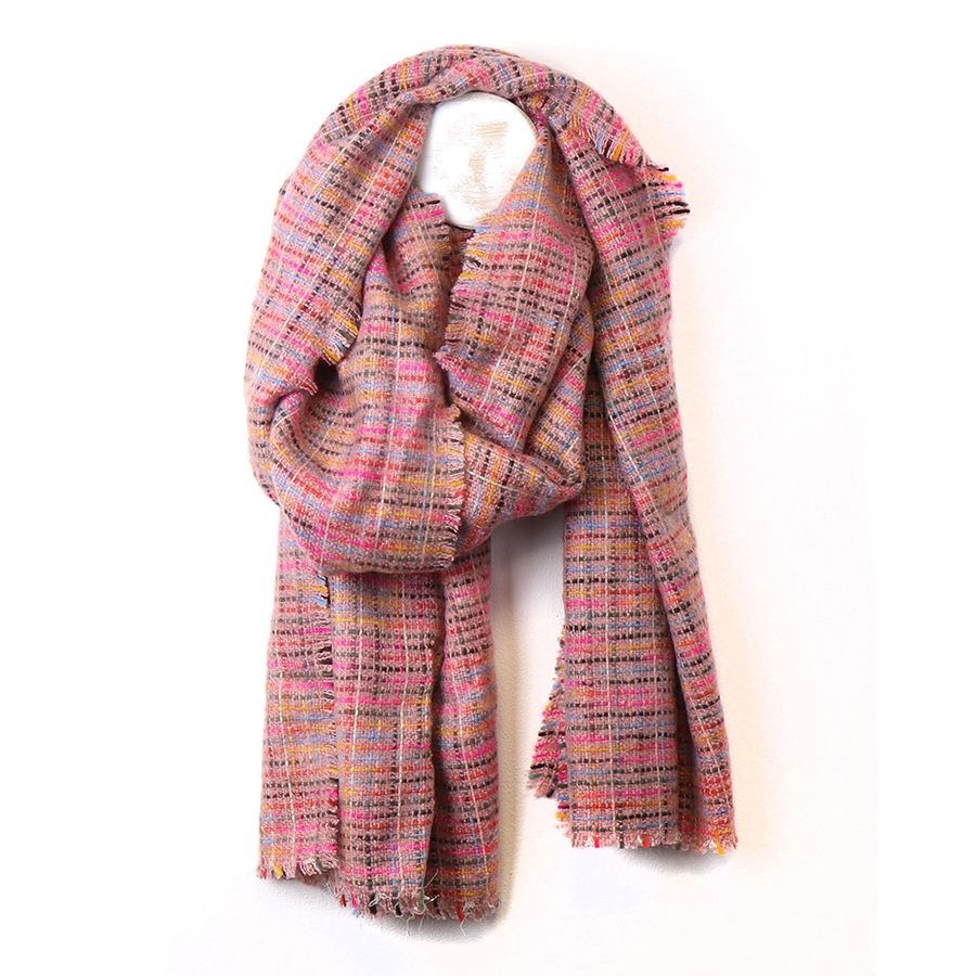 Dusky Pink Check Woven Scarf