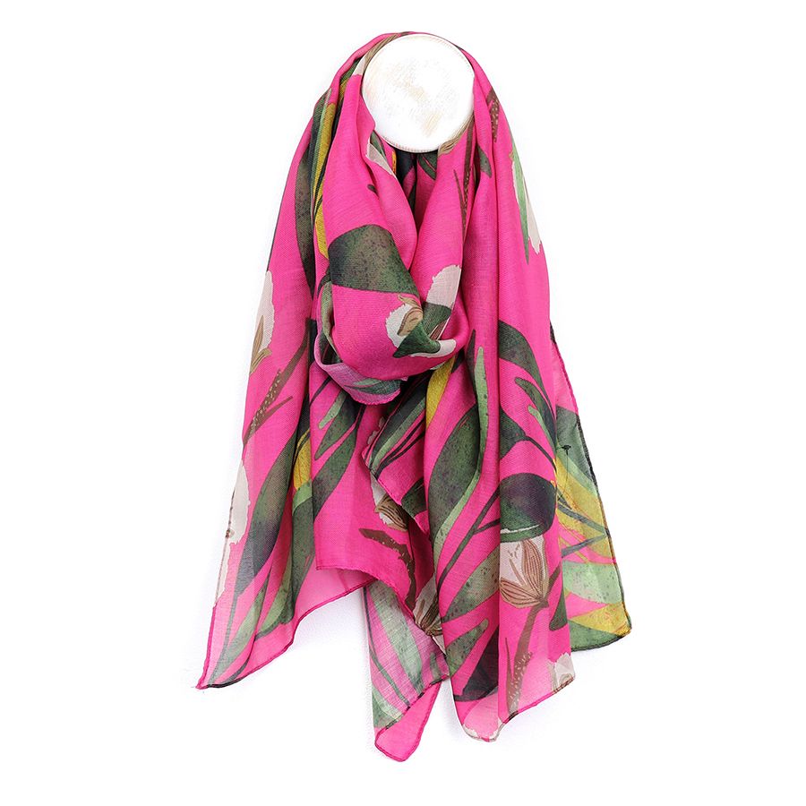Recycled pink botanical print scarf