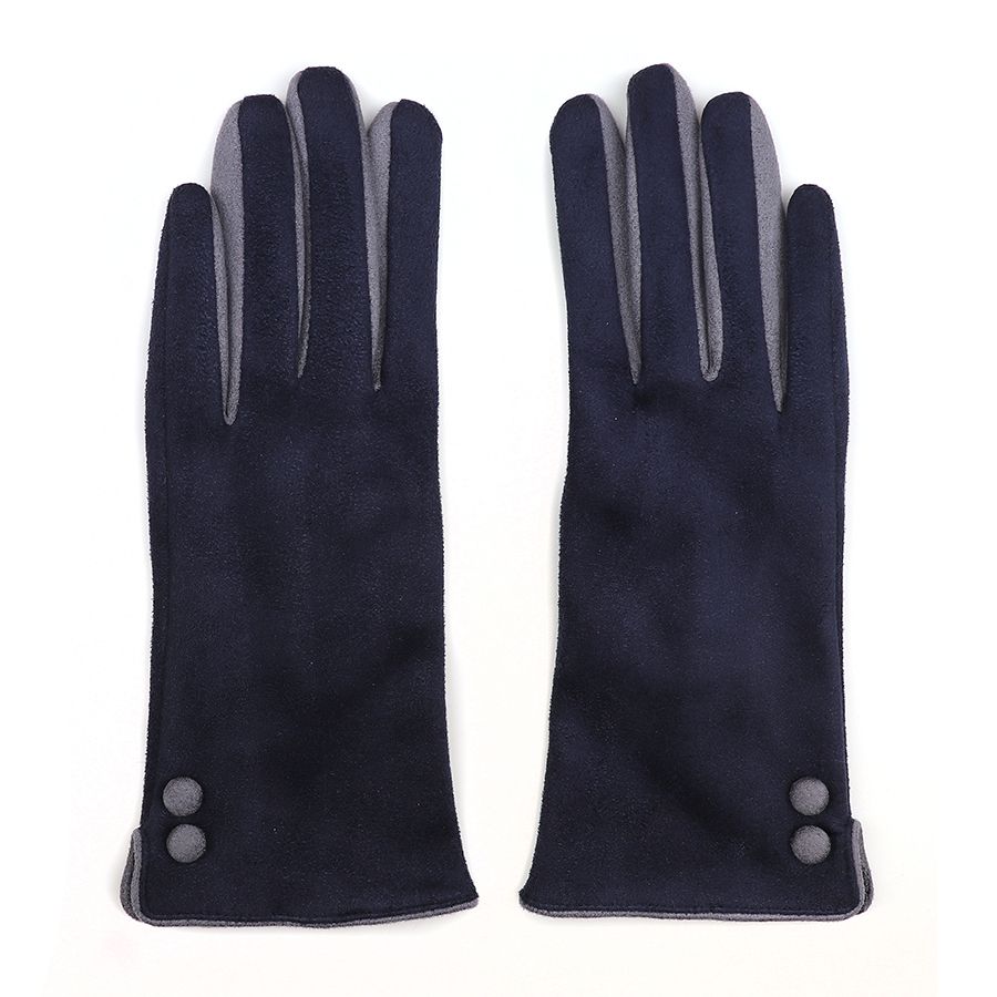 Slate blue faux suede button detail gloves