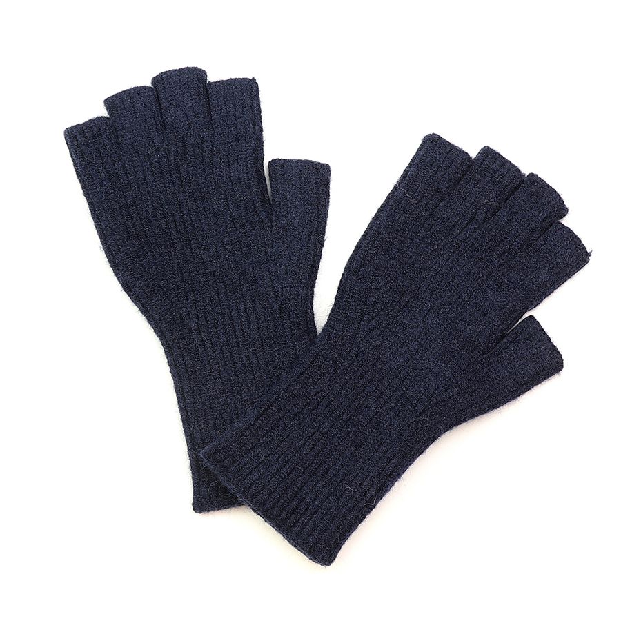 Navy Blue ribbed knit fingerless gloves