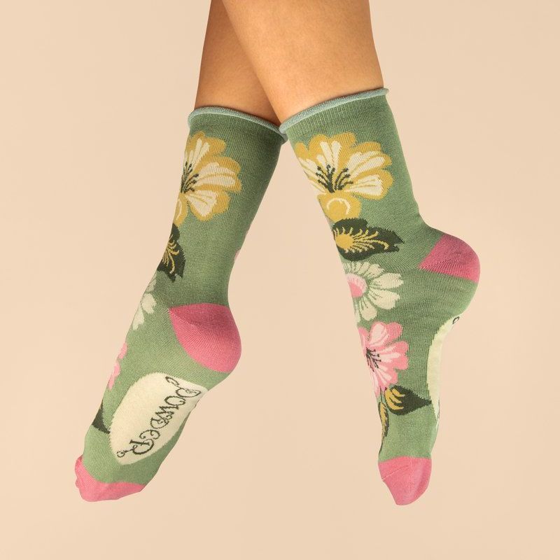 Vintage Flora Ankle Socks - Sage