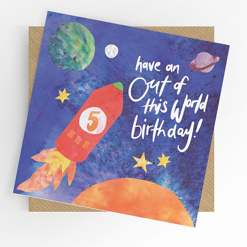 5th Birthday Boy Card- Rocket