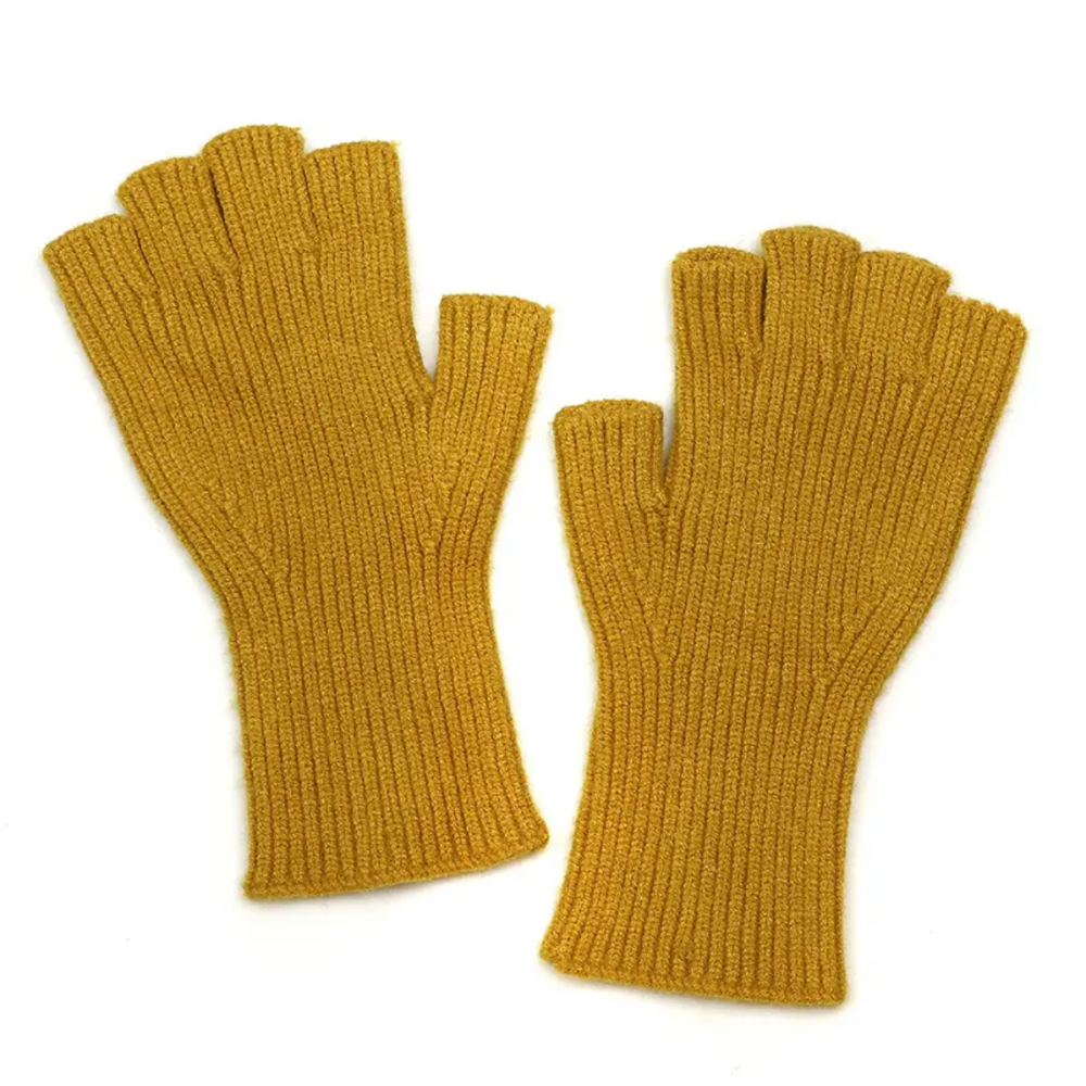 Mustard ribbed knit fingerless gloves
