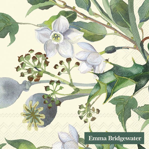 Winter Flowers Cream Cocktail Napkins- Emma B