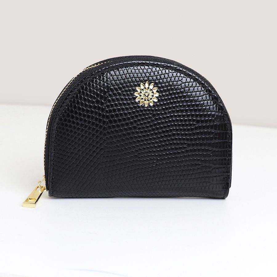 Black faux leather Half Moon Coin Purse