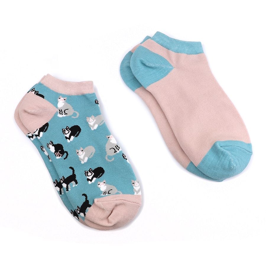 Pink and blue mix cat trainer sock duo